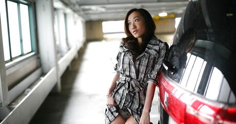 Attractive japanese Haruki baring big boobs and hot butt outdoor